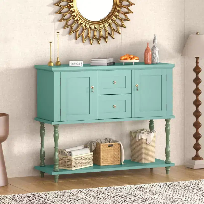 Console Table with 2 Drawers & 2 Doors, 42 Farmhouse Wood Entryway Table with Bottom Storage Shelf, Antique Storage Cabinet TV Stand