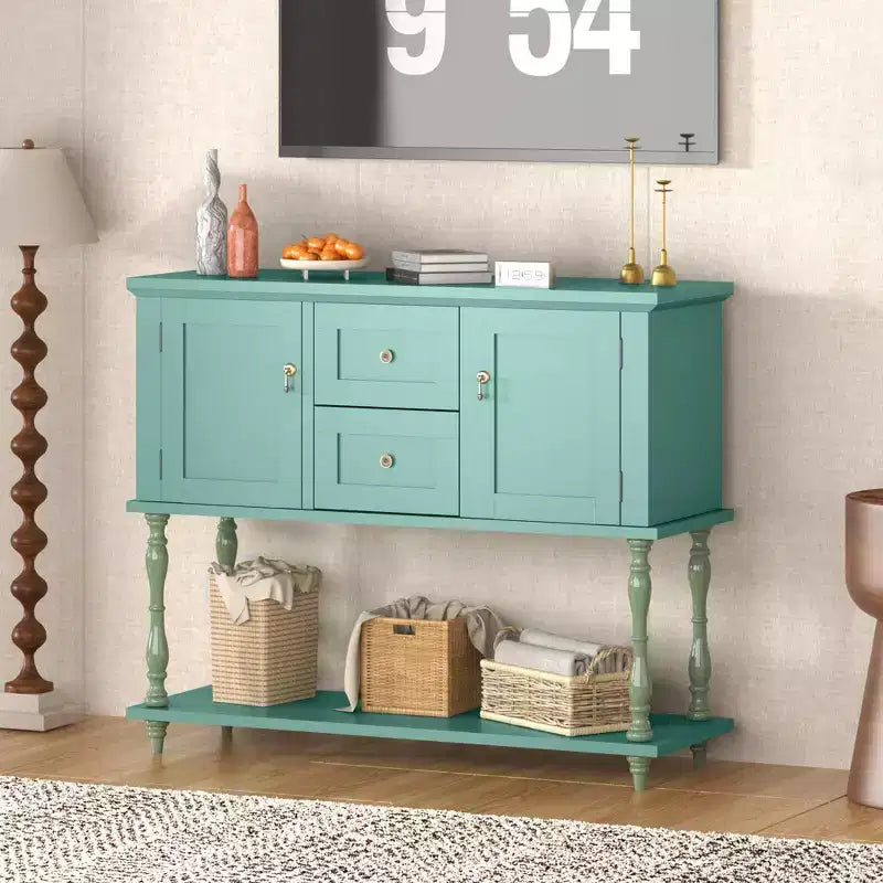 Console Table with 2 Drawers & 2 Doors, 42 Farmhouse Wood Entryway Table with Bottom Storage Shelf, Antique Storage Cabinet TV Stand