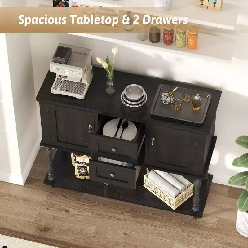 Console Table with 2 Drawers & 2 Doors, 42 Farmhouse Wood Entryway Table with Bottom Storage Shelf, Antique Storage Cabinet TV Stand
