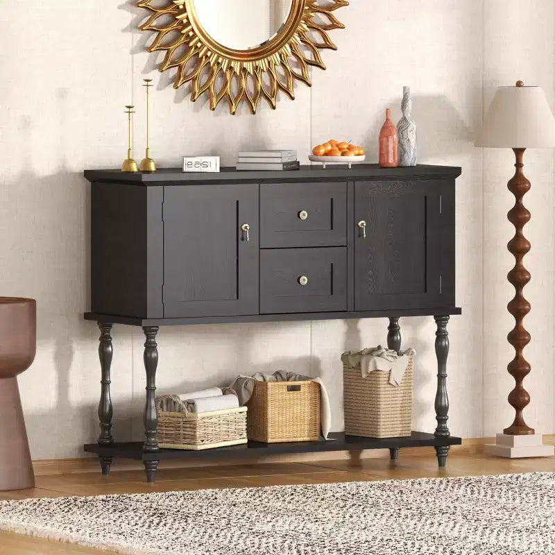 Console Table with 2 Drawers & 2 Doors, 42 Farmhouse Wood Entryway Table with Bottom Storage Shelf, Antique Storage Cabinet TV Stand