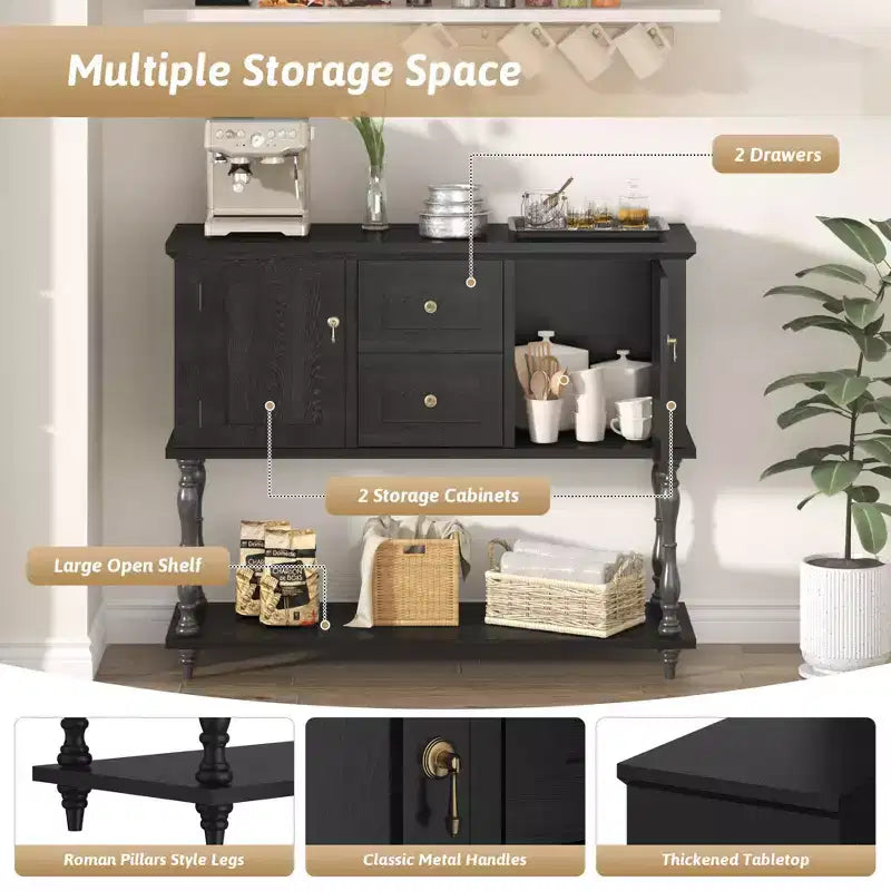 Console Table with 2 Drawers & 2 Doors, 42 Farmhouse Wood Entryway Table with Bottom Storage Shelf, Antique Storage Cabinet TV Stand