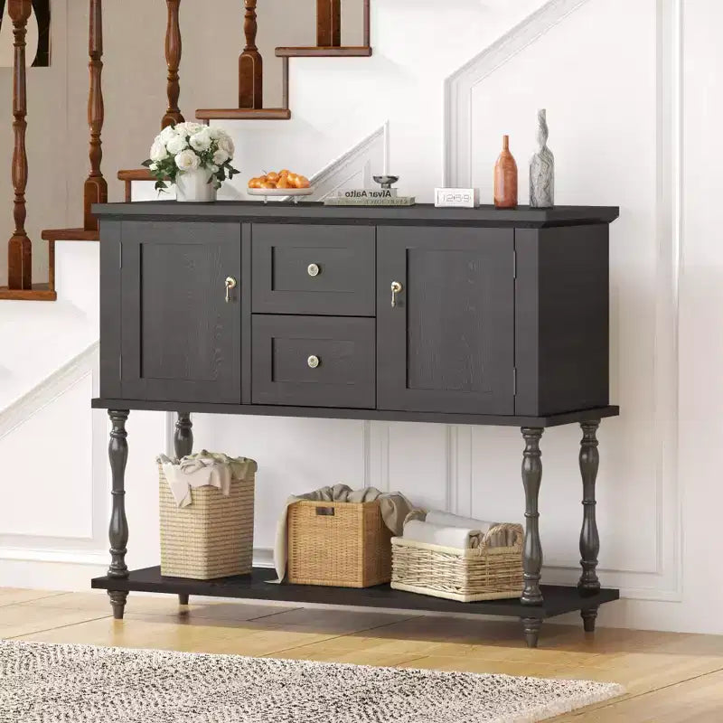 Console Table with 2 Drawers & 2 Doors, 42 Farmhouse Wood Entryway Table with Bottom Storage Shelf, Antique Storage Cabinet TV Stand