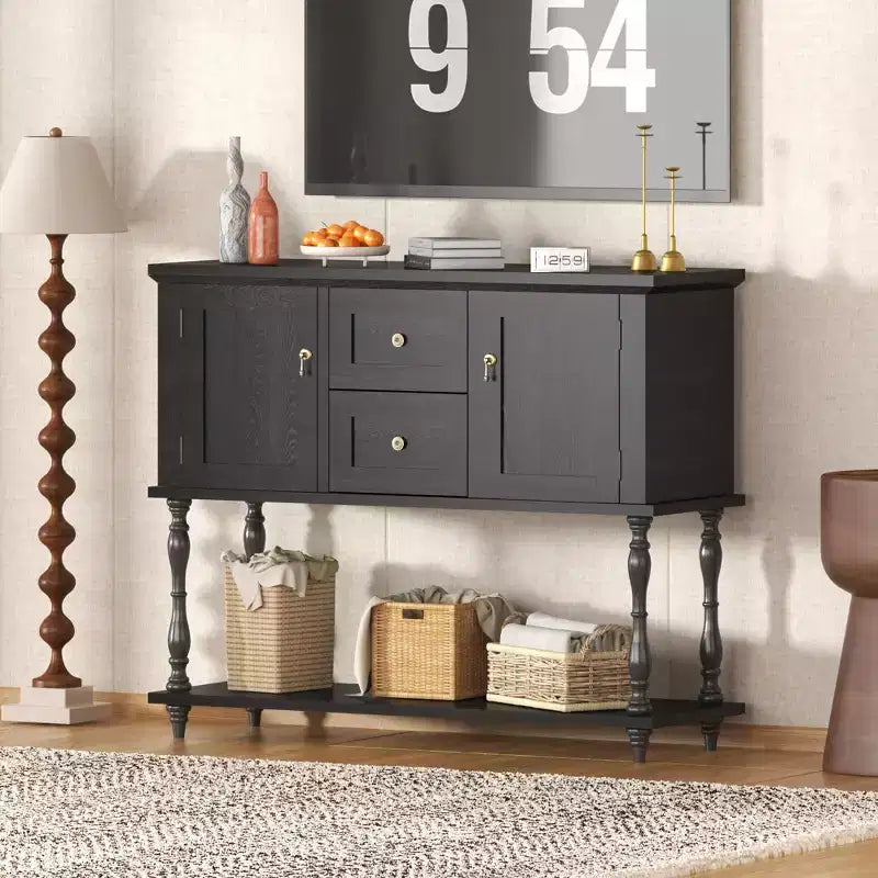 Console Table with 2 Drawers & 2 Doors, 42 Farmhouse Wood Entryway Table with Bottom Storage Shelf, Antique Storage Cabinet TV Stand