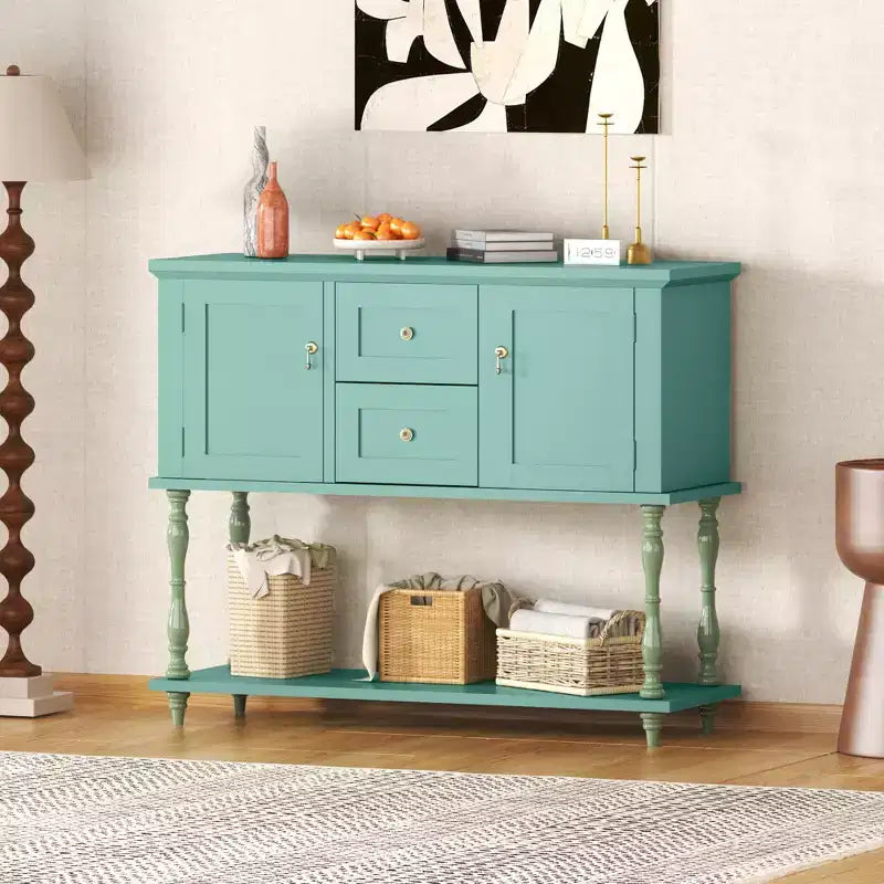 Console Table with 2 Drawers & 2 Doors, 42 Farmhouse Wood Entryway Table with Bottom Storage Shelf, Antique Storage Cabinet TV Stand