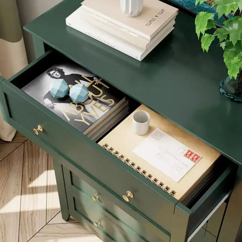 5-Drawer Tall Wooden Dresser, Modern Chest of Drawers with Deep Drawers & Metal Knobs for Bedroom, Entryway & Hallway