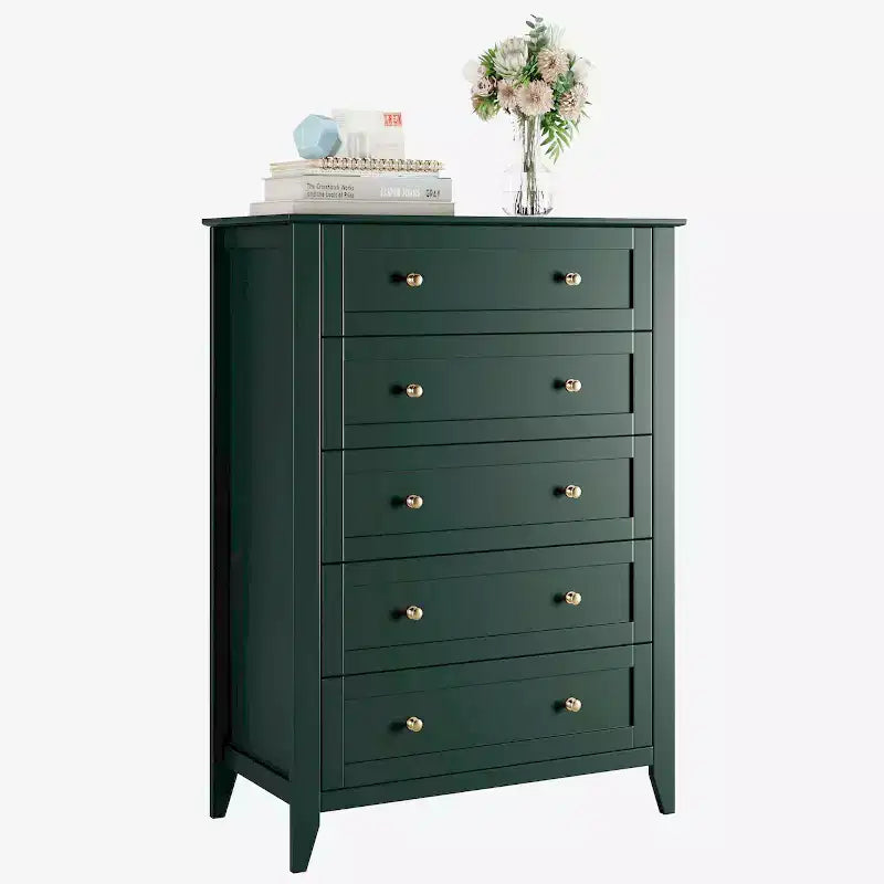 5-Drawer Tall Wooden Dresser, Modern Chest of Drawers with Deep Drawers & Metal Knobs for Bedroom, Entryway & Hallway