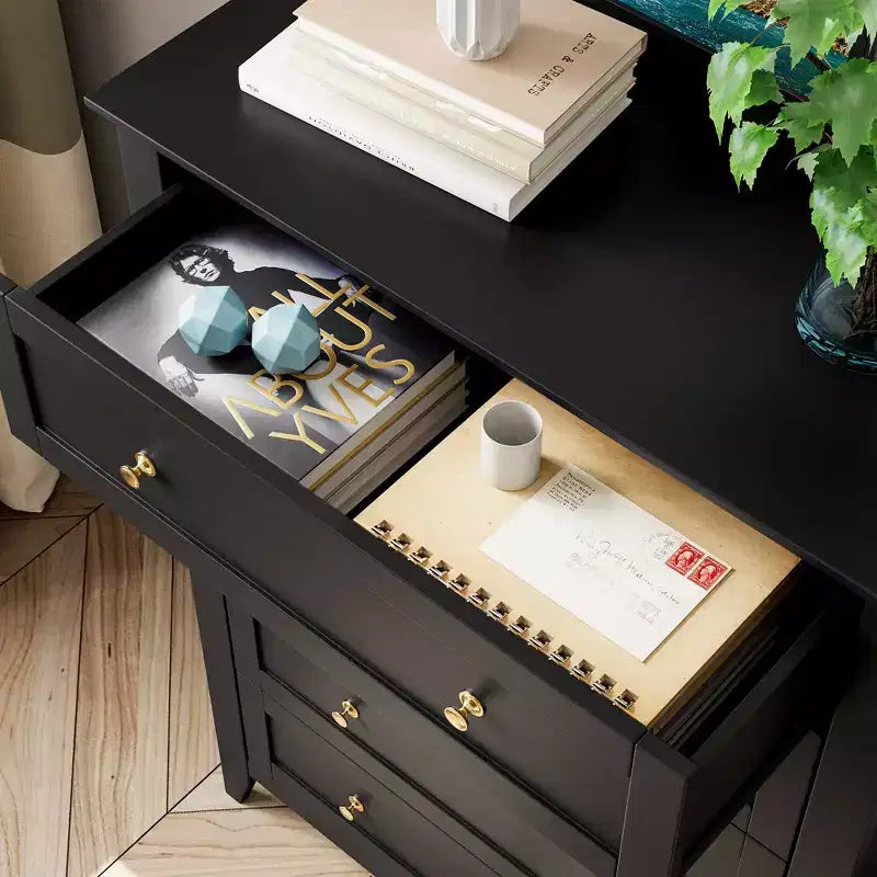 5-Drawer Tall Wooden Dresser, Modern Chest of Drawers with Deep Drawers & Metal Knobs for Bedroom, Entryway & Hallway