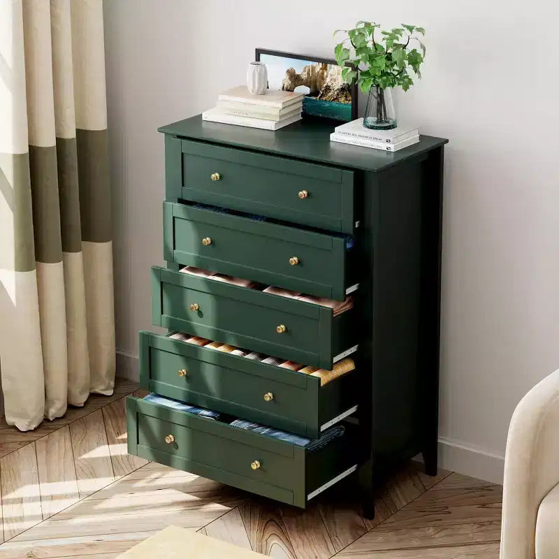 5-Drawer Tall Wooden Dresser, Modern Chest of Drawers with Deep Drawers & Metal Knobs for Bedroom, Entryway & Hallway