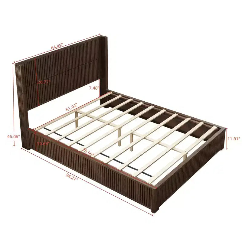 Queen/King Size Platform Bed Solid Wood Bed Frame with Vertical Fluted Headboard, Mid-Century Modern - ModernLuxe