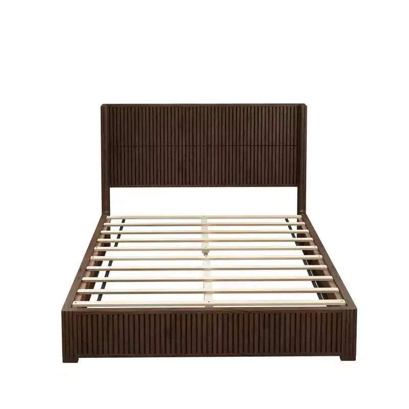 Queen/King Size Platform Bed Solid Wood Bed Frame with Vertical Fluted Headboard, Mid-Century Modern - ModernLuxe