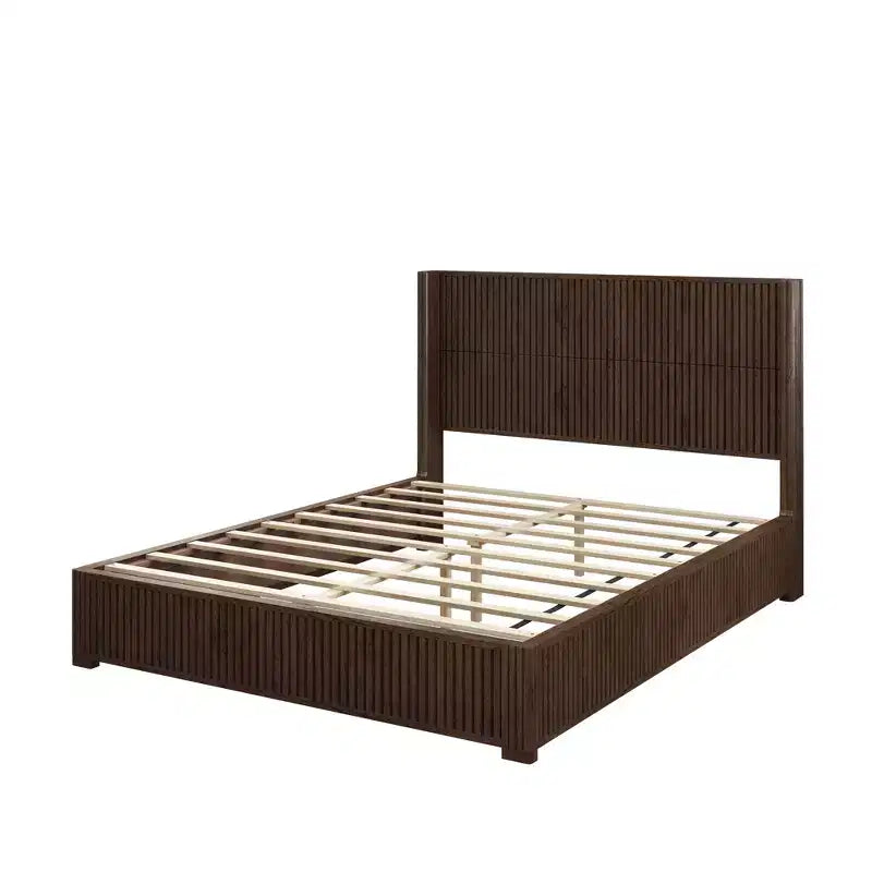 Queen/King Size Platform Bed Solid Wood Bed Frame with Vertical Fluted Headboard, Mid-Century Modern - ModernLuxe