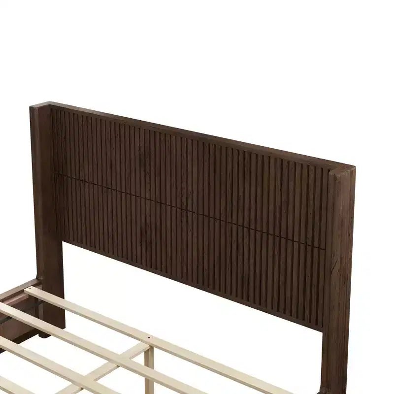 Queen/King Size Platform Bed Solid Wood Bed Frame with Vertical Fluted Headboard, Mid-Century Modern - ModernLuxe
