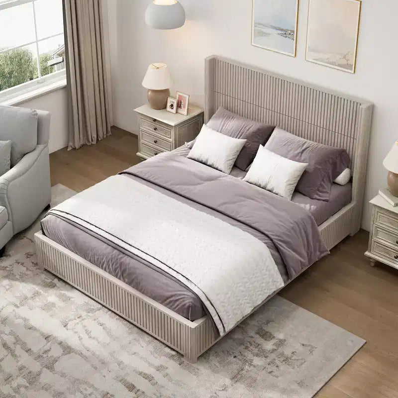 Queen/King Size Platform Bed Solid Wood Bed Frame with Vertical Fluted Headboard, Mid-Century Modern - ModernLuxe