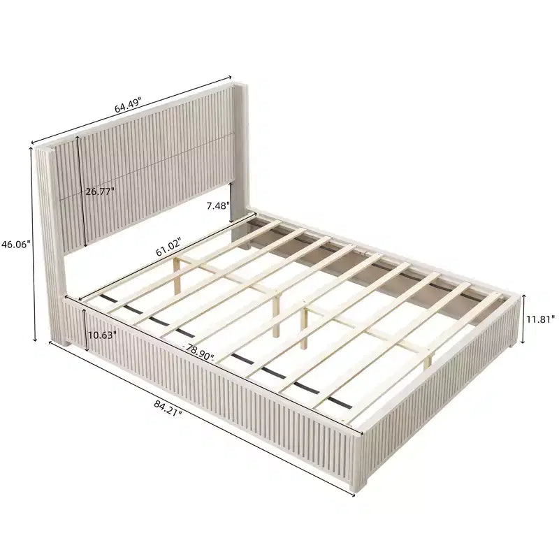 Queen/King Size Platform Bed Solid Wood Bed Frame with Vertical Fluted Headboard, Mid-Century Modern - ModernLuxe