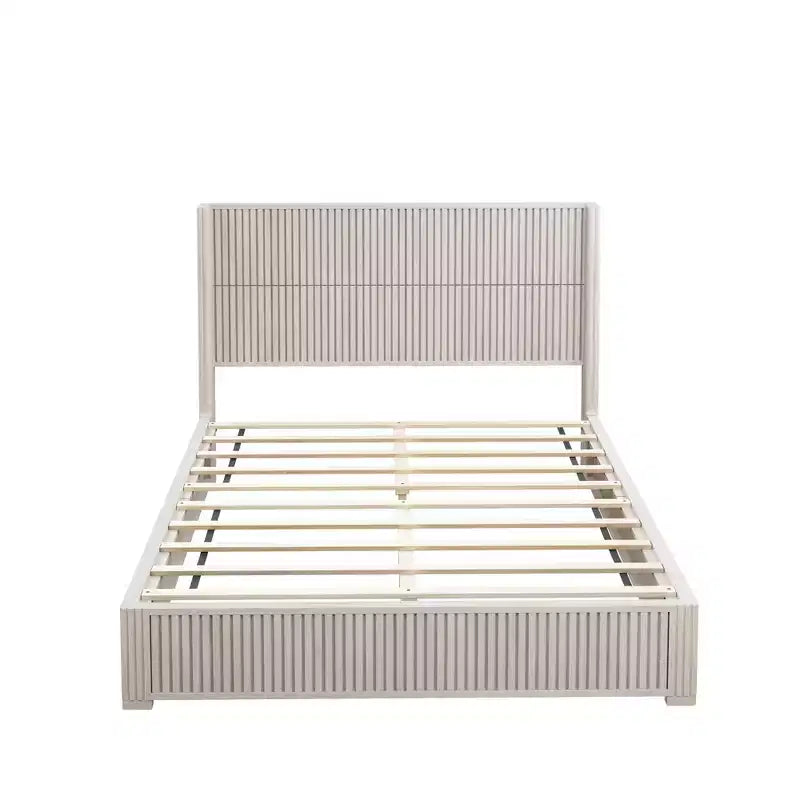 Queen/King Size Platform Bed Solid Wood Bed Frame with Vertical Fluted Headboard, Mid-Century Modern - ModernLuxe