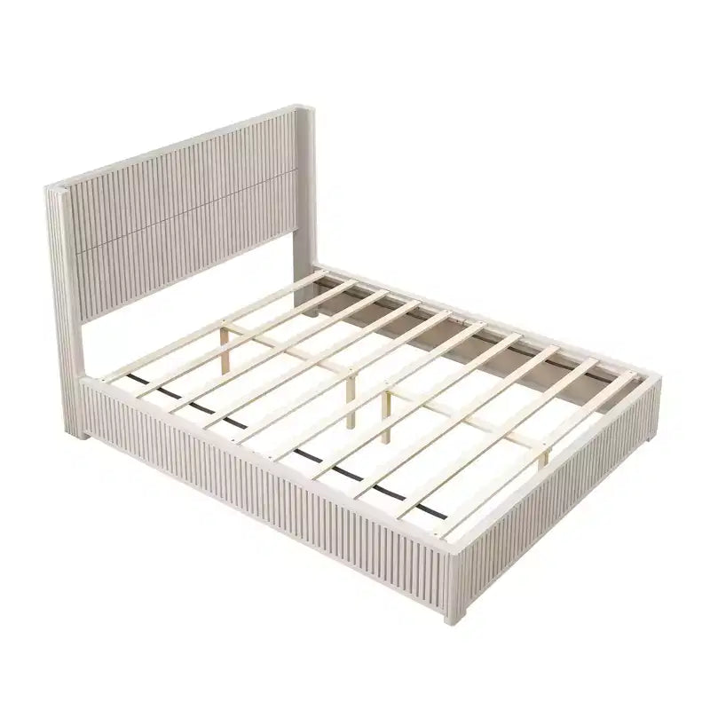 Queen/King Size Platform Bed Solid Wood Bed Frame with Vertical Fluted Headboard, Mid-Century Modern - ModernLuxe