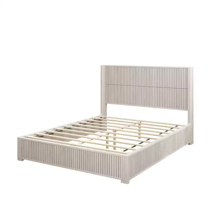 Queen/King Size Platform Bed Solid Wood Bed Frame with Vertical Fluted Headboard, Mid-Century Modern - ModernLuxe