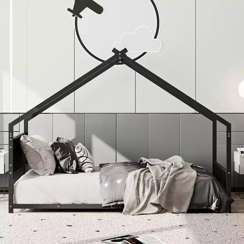 Twin Size Kid House Bed Metal Platform Bed Frame Toddler Bed with Colorful Lights - ModernLuxe