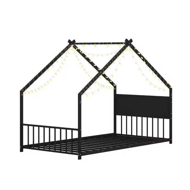 Twin Size Kid House Bed Metal Platform Bed Frame Toddler Bed with Colorful Lights - ModernLuxe