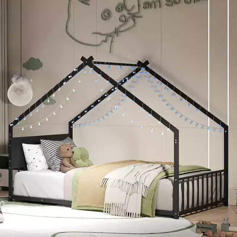 Twin Size Kid House Bed Metal Platform Bed Frame Toddler Bed with Colorful Lights - ModernLuxe