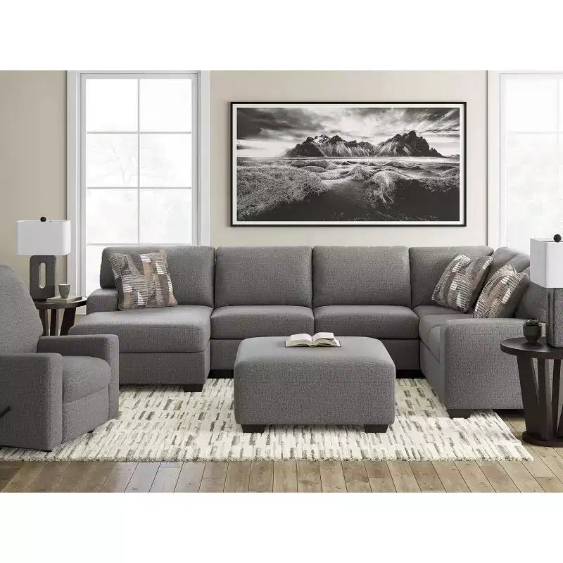 Signature Design by Ashley Revenna Oversized Accent Ottoman, Textured Polyester Upholstery, Greystone