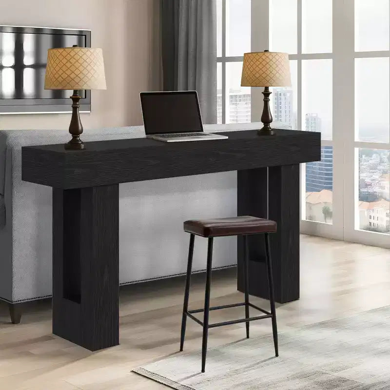 63-inch farmhouse-style entryway table with open shelving. Suitable for hallways, living rooms, foyer, or behind sofas.