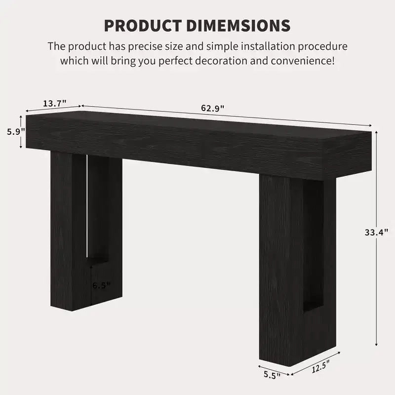63-inch farmhouse-style entryway table with open shelving. Suitable for hallways, living rooms, foyer, or behind sofas.