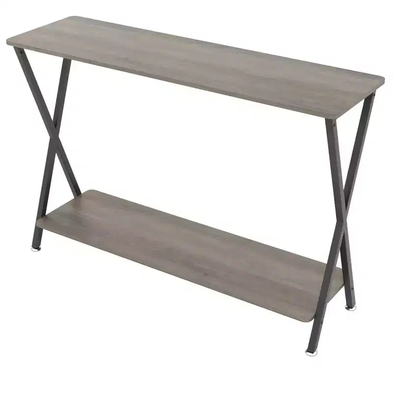 Modern Industrial Console Table 2-Tier Narrow Sofa Side Table with Storage Shelf, Sturdy Metal Frame, Space-Saving for Living Room, Entryway, Grey