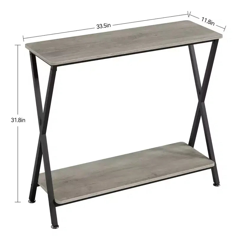 Modern Industrial Console Table 2-Tier Narrow Sofa Side Table with Storage Shelf, Sturdy Metal Frame, Space-Saving for Living Room, Entryway, Grey