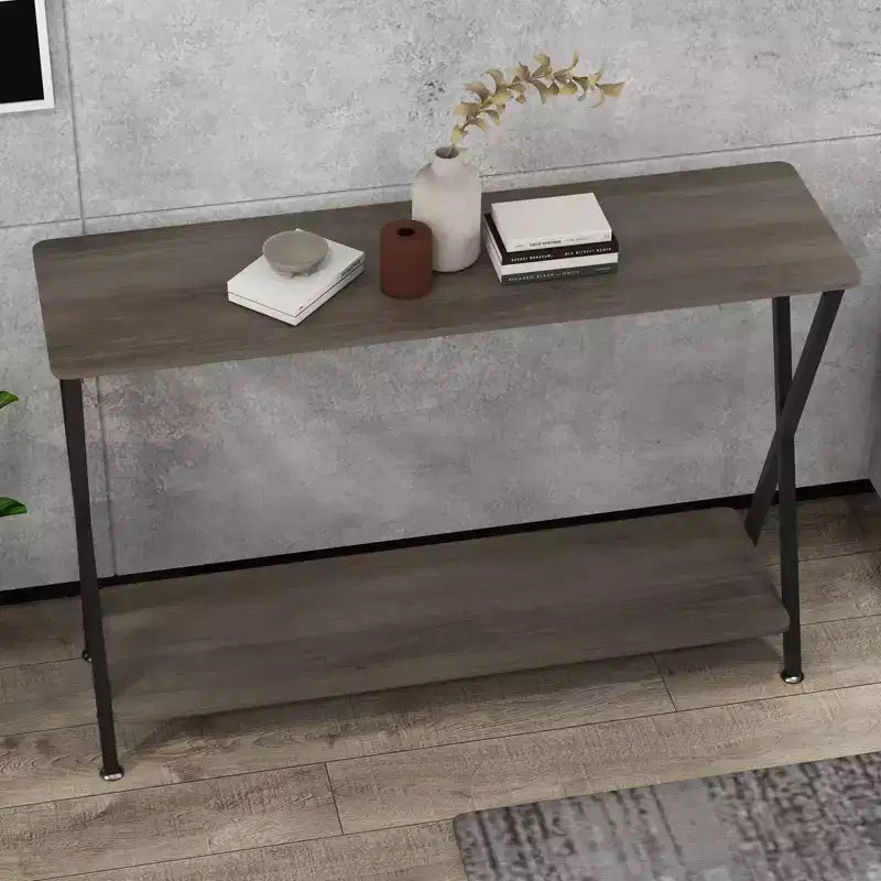 Modern Industrial Console Table 2-Tier Narrow Sofa Side Table with Storage Shelf, Sturdy Metal Frame, Space-Saving for Living Room, Entryway, Grey