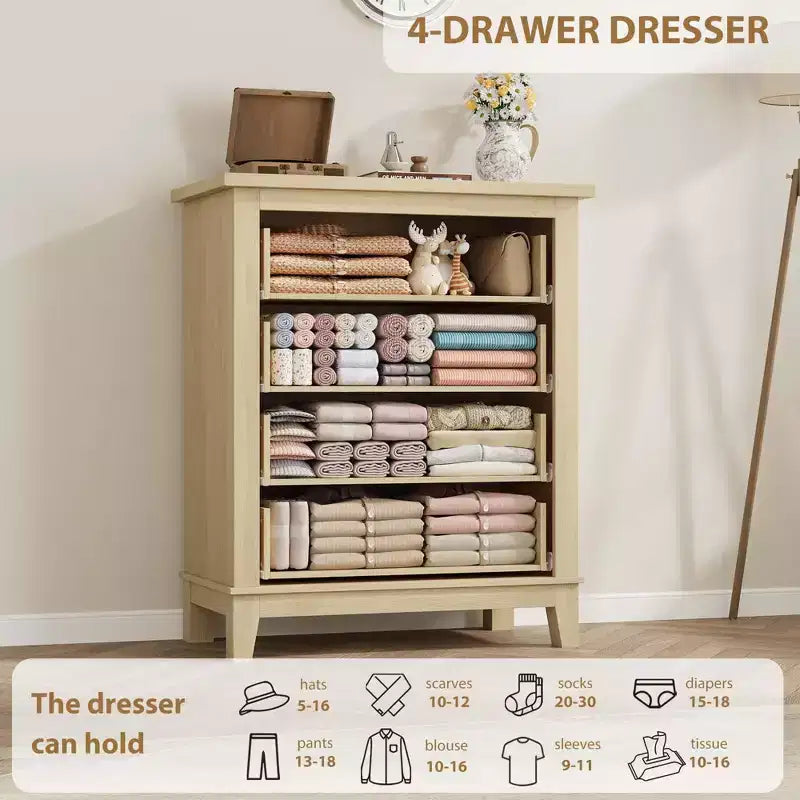 CuisinSmart 4 Dresser for Bedroom, 35 Tall Vertical Drawer Dresser with Large Storage, Freestanding Wooden Closet Chest for Living Room