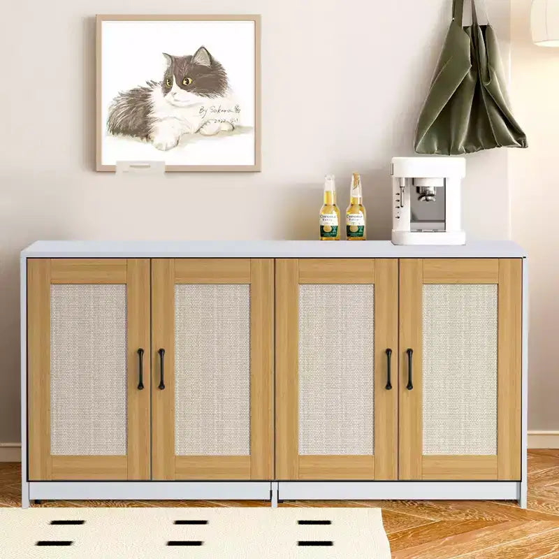 Double Cat Litter Box Enclosure 47 - 2 Cats Hidden Litter Furniture With Sisal Scratching Doors, Wood Cabinet For Indoor Cats