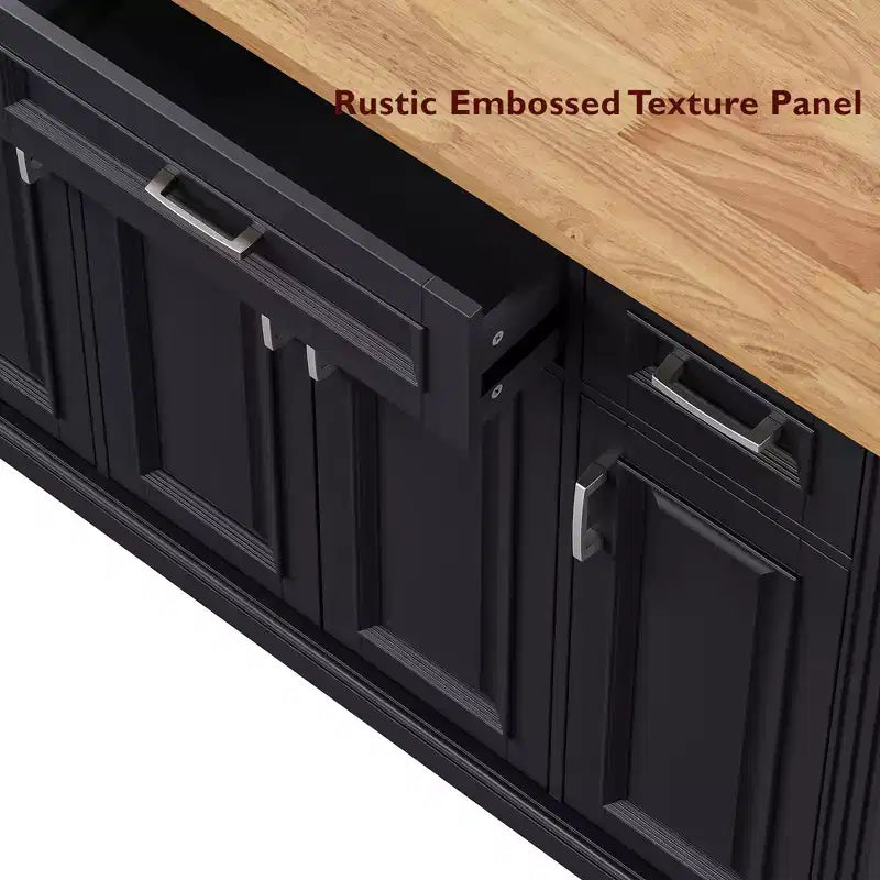 Homy Casa Rolling Kitchen Island with Wood Top and Storage Cabinets, Black