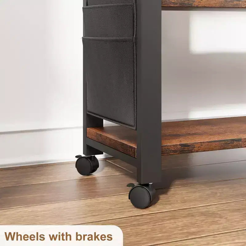 Garvee 360 Rotating Side Table with Charging Station, Swivel End Table with Storage Bag and 6 Lockable Wheels, Movable Table for Bedroom Living Room