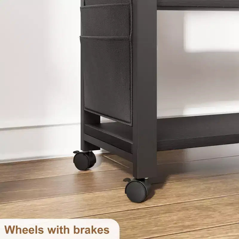 Garvee 360 Rotating Side Table with Charging Station, Swivel End Table with Storage Bag and 6 Lockable Wheels, Movable Table for Bedroom Living Room