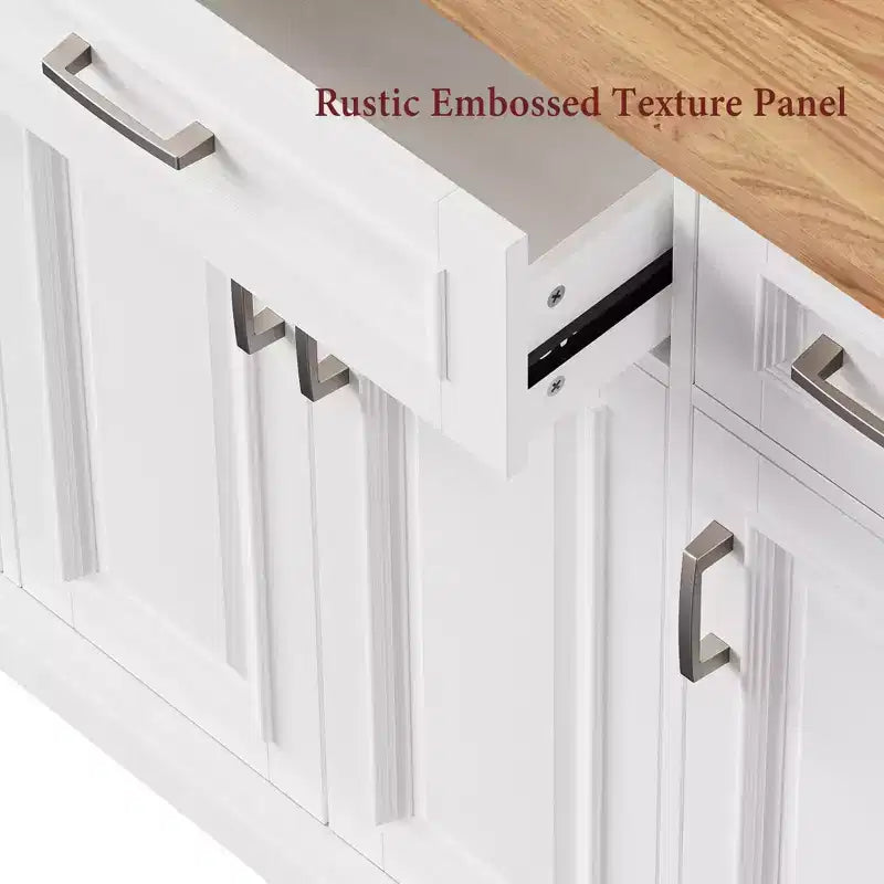 HomyCasa Rolling Kitchen Island with Wood Top and Storage Cabinets, White