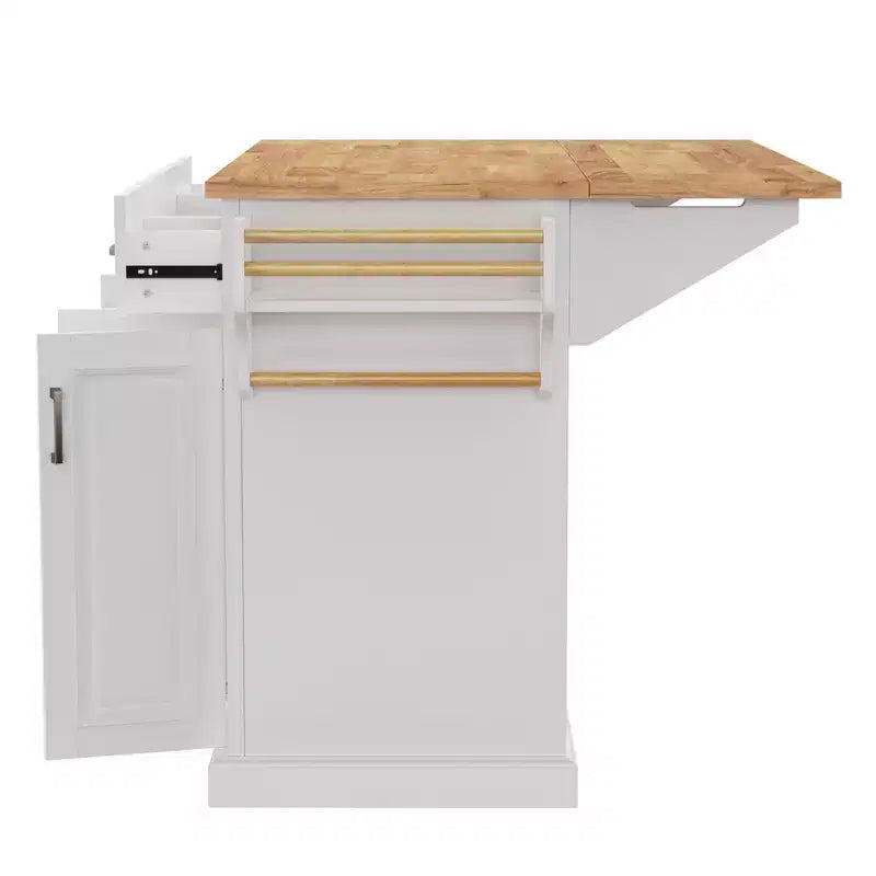 HomyCasa Rolling Kitchen Island with Wood Top and Storage Cabinets, White