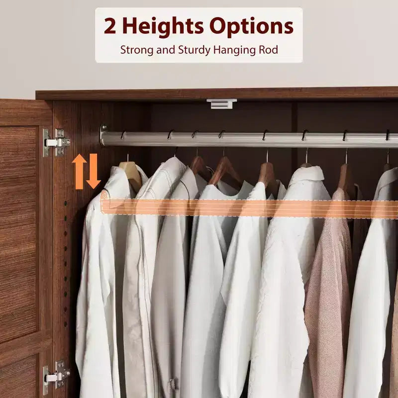 72 Wooden Armoire Wardrobe Closet with 2 Drawers, Hanging Rod, 18 Adjustable Shelves, and Doors for Bedroom Storage, Tall Clothing Cabinet