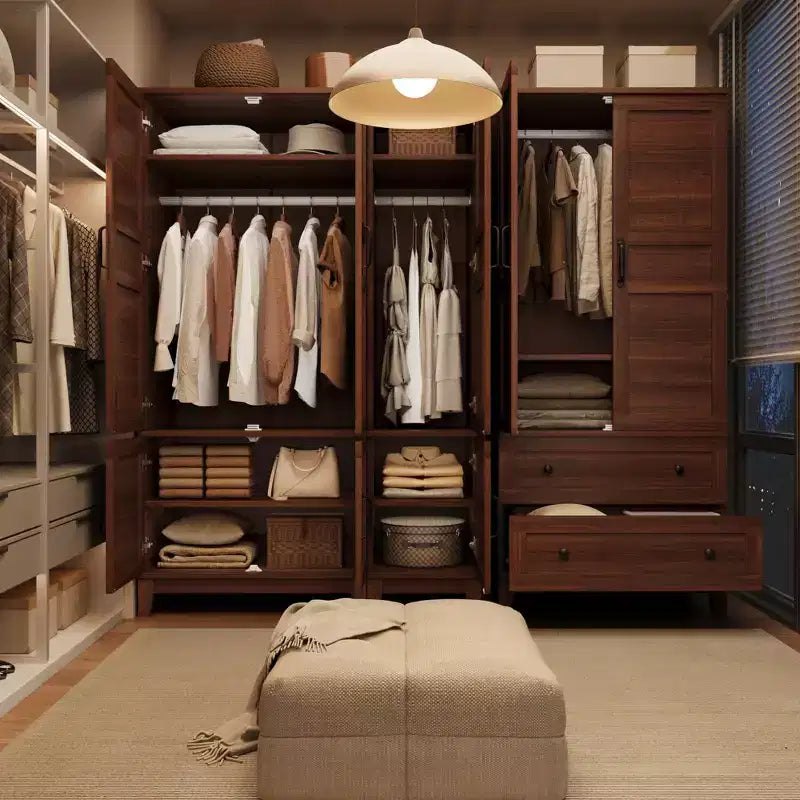 72 Wooden Armoire Wardrobe Closet with 2 Drawers, Hanging Rod, 18 Adjustable Shelves, and Doors for Bedroom Storage, Tall Clothing Cabinet