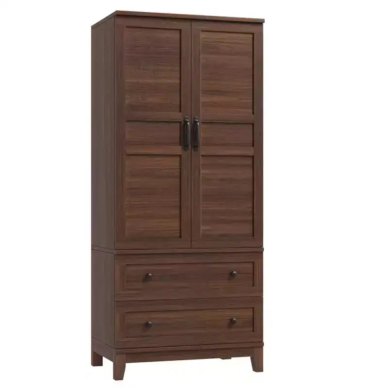 72 Wooden Armoire Wardrobe Closet with 2 Drawers, Hanging Rod, 18 Adjustable Shelves, and Doors for Bedroom Storage, Tall Clothing Cabinet