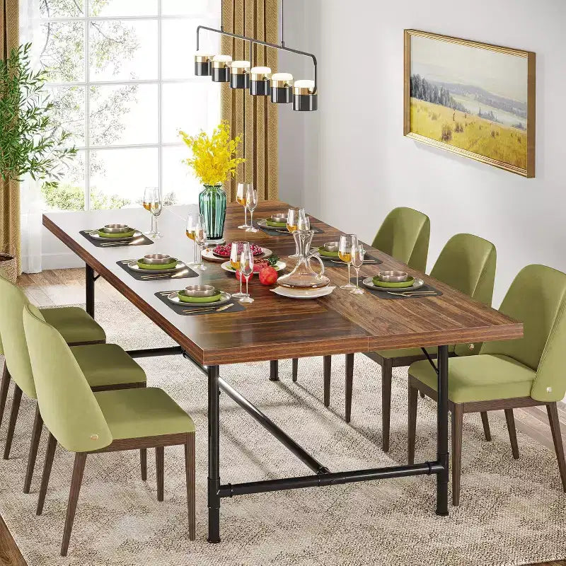 Lantine 70.9-Inch Rectangular Dining Table with Wooden Top and Metal Legs, Seats 6-8 People, Ideal for Home Kitchen and Living Room.