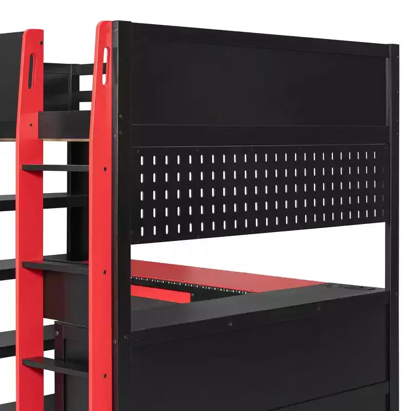 Luxystar Modern Gaming Full Loft Bed With Lighted Desk And Keyboard Tray, Pegboard, Storage Bookcase