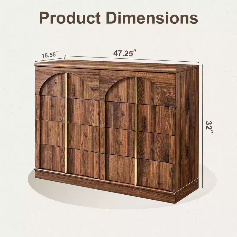 8 Drawer Dresser for Bedroom, 47 Wide Modern Chest of Drawers with Gold Handles, Wooden Dresser TV Stand, Closet Clothes Storage Organizer