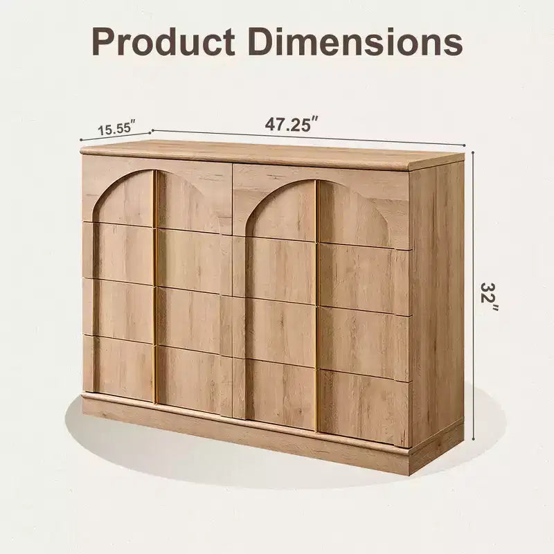8 Drawer Dresser for Bedroom, 47 Wide Modern Chest of Drawers with Gold Handles, Wooden Dresser TV Stand, Closet Clothes Storage Organizer
