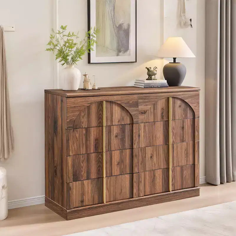 8 Drawer Dresser for Bedroom, 47 Wide Modern Chest of Drawers with Gold Handles, Wooden Dresser TV Stand, Closet Clothes Storage Organizer
