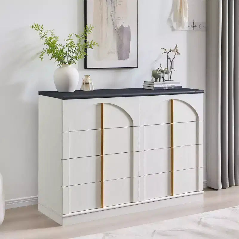 8 Drawer Dresser for Bedroom, 47 Wide Modern Chest of Drawers with Gold Handles, Wooden Dresser TV Stand, Closet Clothes Storage Organizer
