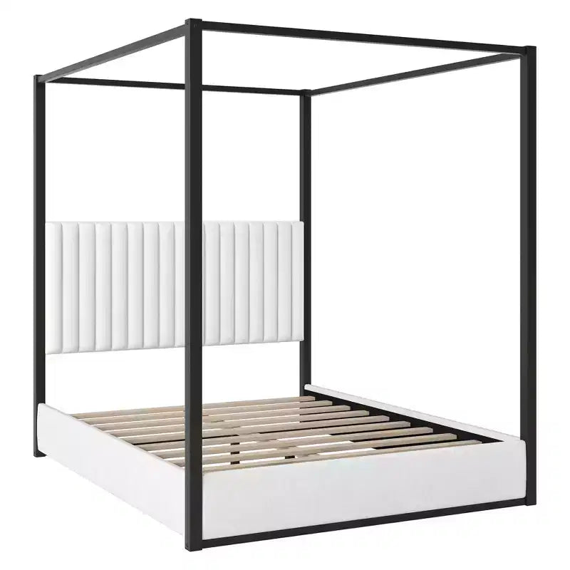 Polibi Velvet Canopy Platform Bed with Channel Headboard & Metal Frame