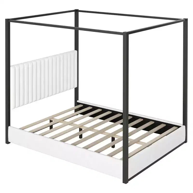 Polibi Velvet Canopy Platform Bed with Channel Headboard & Metal Frame