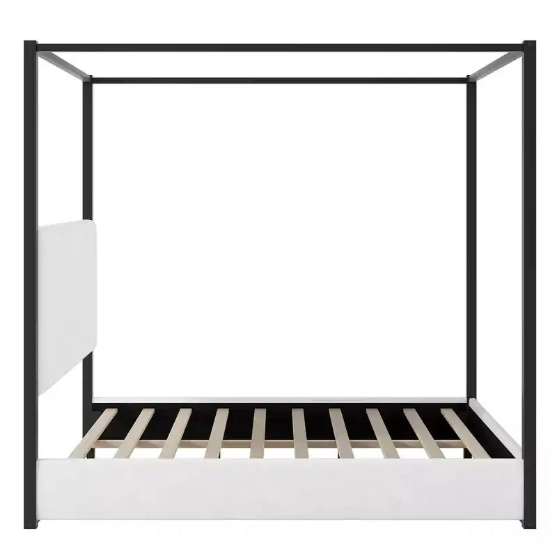 Polibi Velvet Canopy Platform Bed with Channel Headboard & Metal Frame