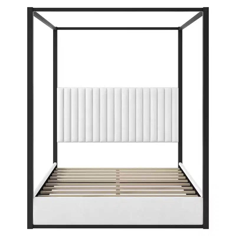 Polibi Velvet Canopy Platform Bed with Channel Headboard & Metal Frame
